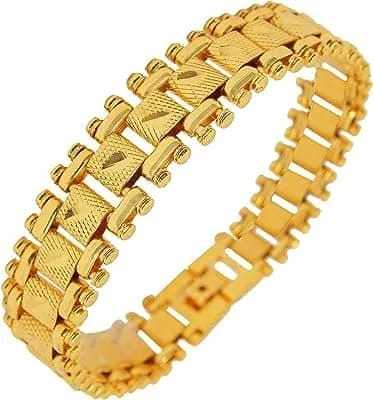 Gold Plated Chain Bracelet Wrist Jewelry Gift For Men - Golden