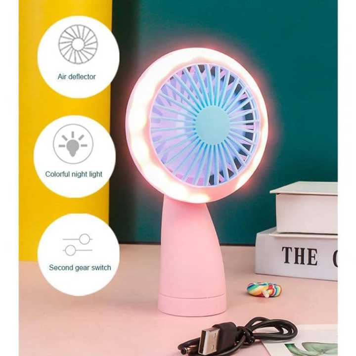 Stay Cool Anywhere- Mini USB Rechargeable LED Fan – High-Quality, Portable, and Always Charged at 5V