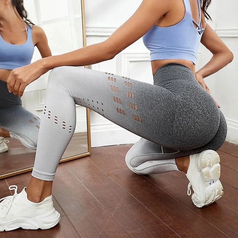 High Waist Yoga Leggings Hollow Out Seamless Stretch Push Up
