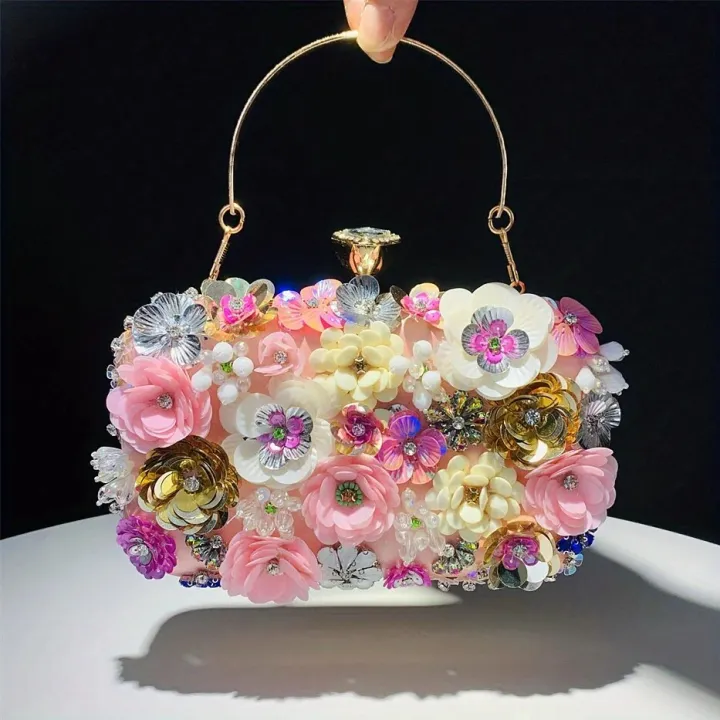 3D%20Beaded%20Flower%20Evening%20Bag,%20Elegant%20Box%20Clutch%20Purse,%20Women's%20Wedding%20Handbags%20For%20Party%20Prom%20-%20Image%202