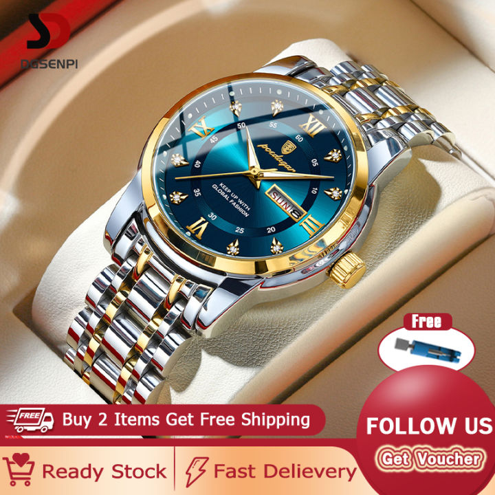 Men's Waterproof Double Calendar Luminous Quartz Watch, Gift For Dad