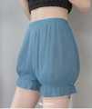 Women’s Silk Puffy Style Shorts with Ruffle Trim.