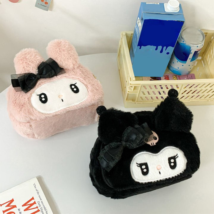 Portable New Cartoon Makeup Bag Sanrio Kuromi Melody Plush Toy Plush Makeup Bag Home Storage Bag Girl Gift MIO Super Store