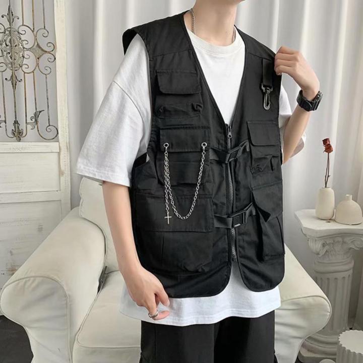 Men'S%20Cargo%20Vest%20Multi%20Pockets%20Sleeveless%20Solid%20Color%20V%20Neck%20Loose%20Match%20Pants%20Zipper%20Chain%20Decor%20Men%20Waistcoat%20Men%20Clothes%20-%20Image%205