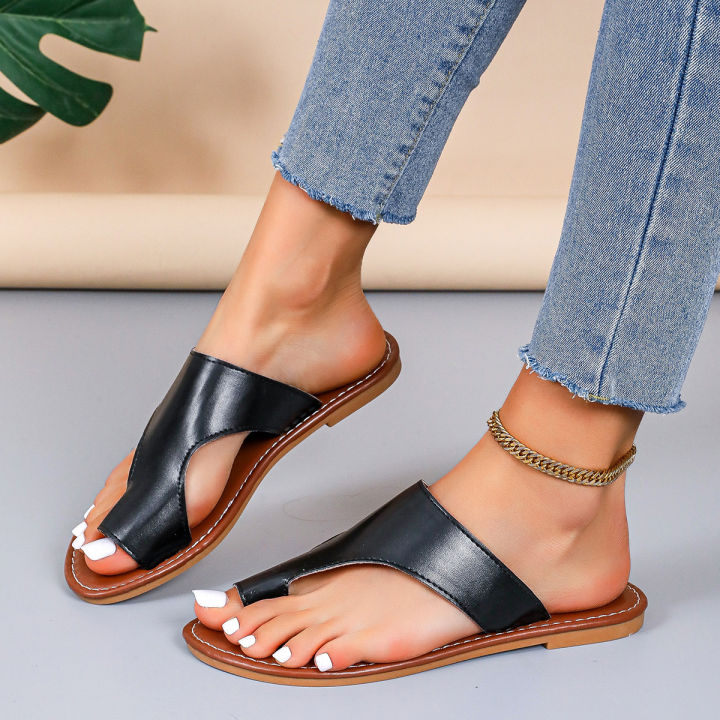 Cross-border women's shoes Duoduo new large size 35-43 flat wedge slippers slippers toe split toe casual slippers women's sandals