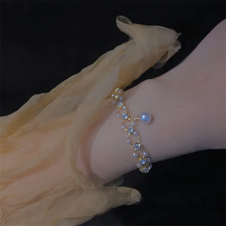 New%20Sweet%20Romantic%20Pearl%20Rhinestone%20Crossed%20Gold%20Colour%20Bracelet%20Set%20for%20Women%20-%20Image%202