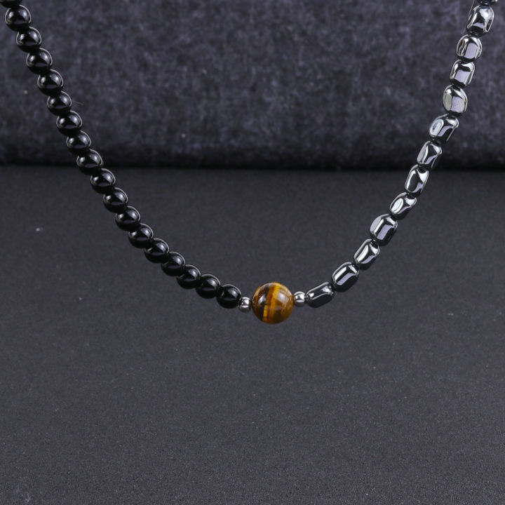 [ New ] Irregular with Personality Haematite Beaded Men's Necklace Simple 10mm Natural Tiger Eye Necklace Men