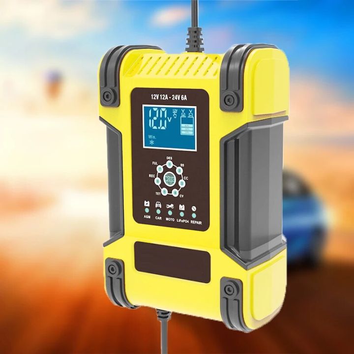 12V/24V 12A Universal Car Battery Starter Automotive Battery Charger Maintainer for Truck Car AGM Deep Cycle VRLA Pulse Repair