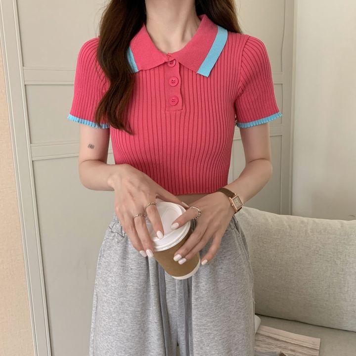 Knitted%20sweater%20for%20women,%20short-sleeved%20summer%20polo%20shirt%20with%20lapel%20for%20small%20people,%20slim%20fit,%20navel-baring%20short%20fashion%20high-waisted%20top%20-%20Image%203