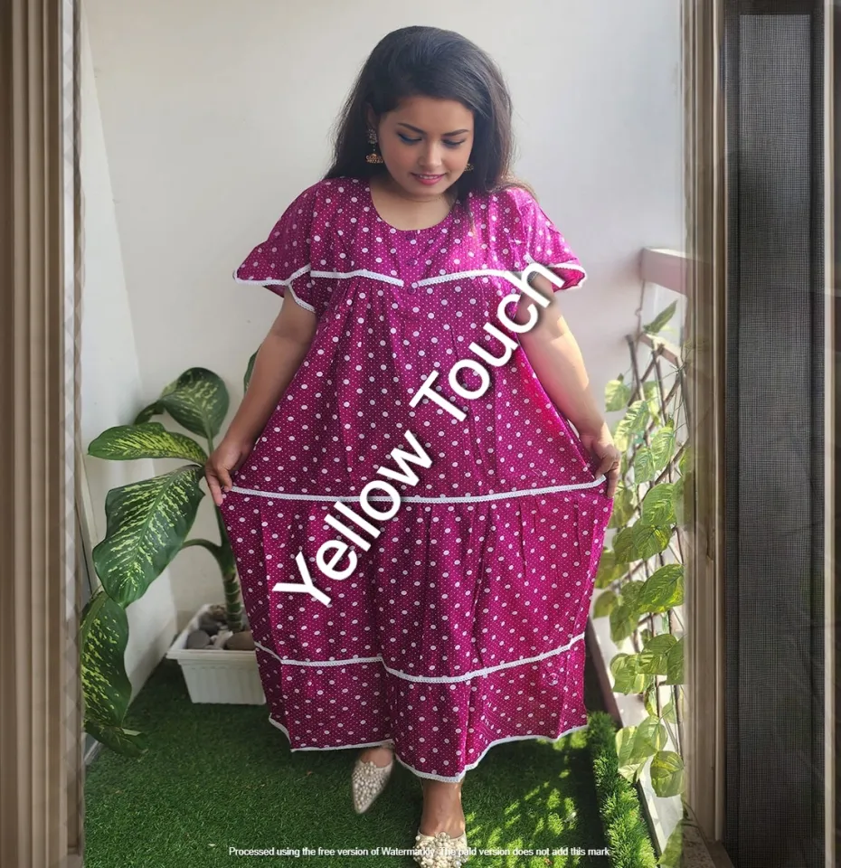 white christmas dresses Women's Nighty Cotton Blend Full Length Printed Night Dress Comfortabl