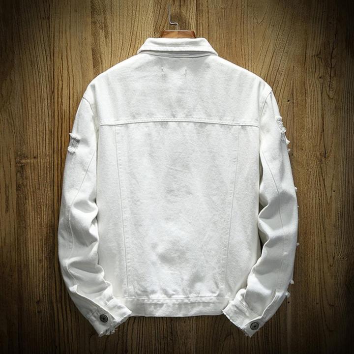 New%202024%20Men's%20Fashion%20Jeans%20Jacket%20Solid%20Spring%20Autumn%20Cotton%20Denim%20Jacket%20Men%20White%20Black%20Pink%20Ripped%20Hole%20Jean%20Coats%20Male%20-%20Image%204