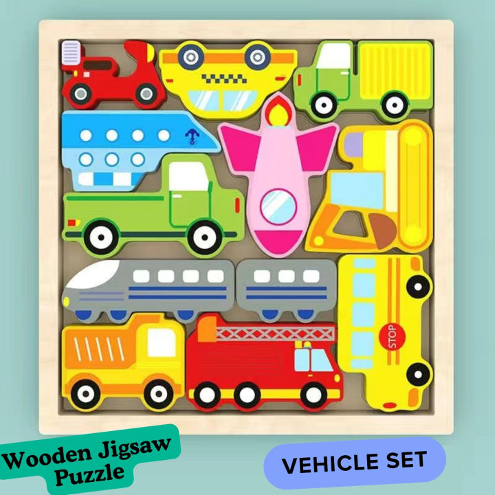 Wooden 3D Jigsaw Puzzle Vehicle Set Children Smart Educational Toy