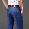 Summer Spring Men's Classic Relaxed Fit Flex Jean 2023 New Men High Waist Business Casual Classic Black Blue Denim Trousers.