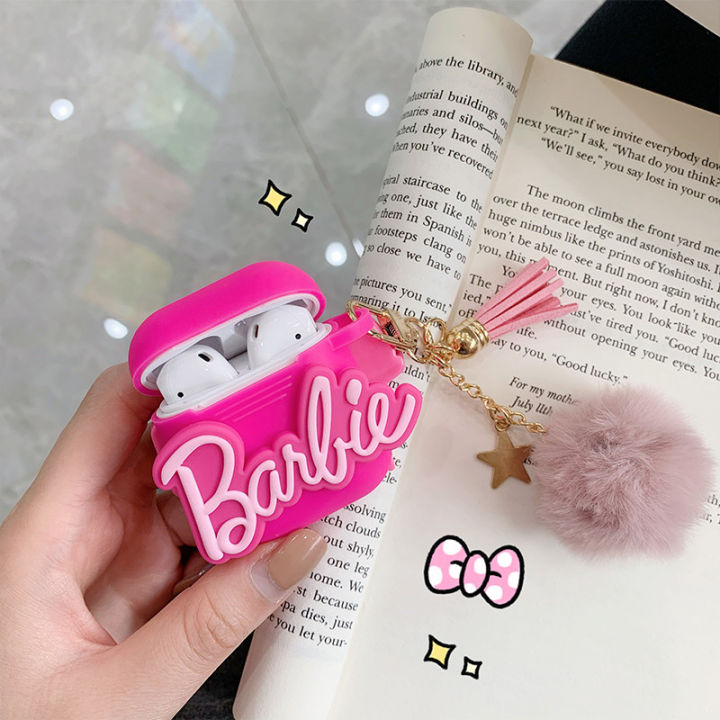For AirPods 1 / 2 / Pro Headset cover Apple headset cover Fashion AirPods case silicone full cover Pink Barbie