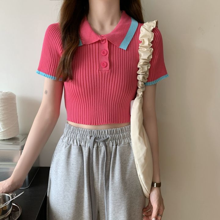 Knitted%20sweater%20for%20women,%20short-sleeved%20summer%20polo%20shirt%20with%20lapel%20for%20small%20people,%20slim%20fit,%20navel-baring%20short%20fashion%20high-waisted%20top%20-%20Image%207