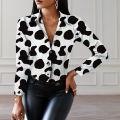 Casual Shirt Slim Fit Milk Cow Printing Casual Office Shirt Top.