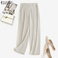 ZANZEA Korean Style Women Plain Casual Trousers Office Lady Commute Long Suit Pants Slacks. 