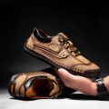 Split Leather Men Shoes Hand Sewing Man Casual Shoes Welt Stitching Loafers Flats Male Leisure Shoe Big Size 39-48. 