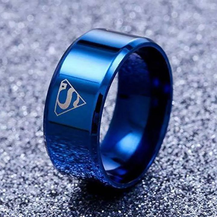 Trendsetter -Stainless Steel Rings For Men Fashion Round Finger Ring Mens Jewelry Wedding Party Rings Man Hand Decoration(Superman)- Inventive Choice