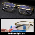 High Quality Progressive Multi Focal Reading Glasses Men Metal Full Frame Square Anti-blue Light Presbyopia Glasses Gold Color. 