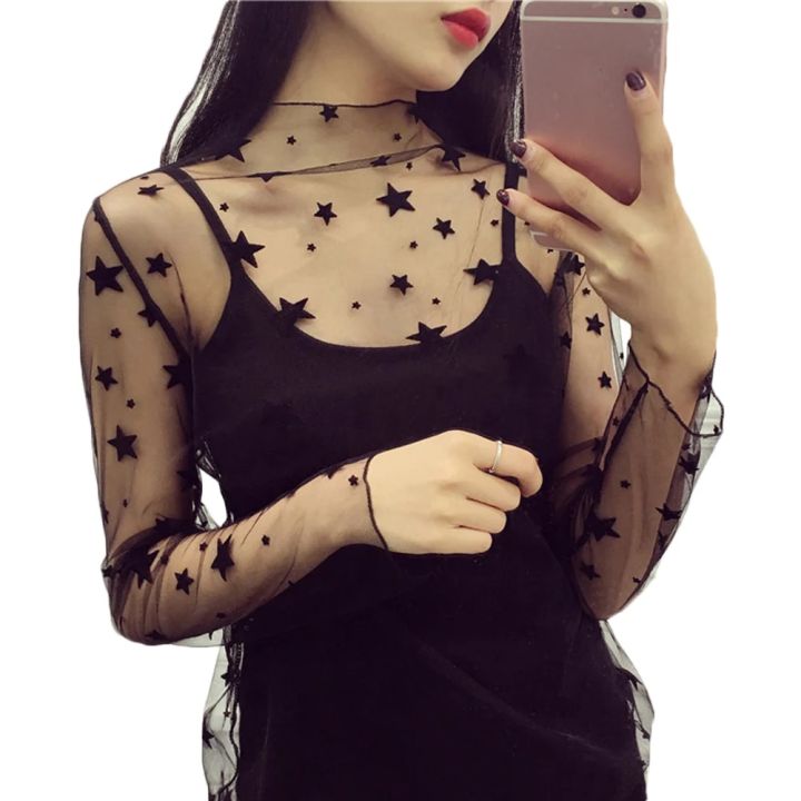 Women%20Fashion%20T-Shirts%20Mesh%20Sheer%20Party%20Long%20Sleeve%20Blouses%20Lady%20Sheer%20Fishnet%20See%20Through%20Transparent%20Top%20Lace%20Top%20Blouse%20-%20Image%203