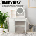 Dressing Table 2 Drawers White Vanity Desk Strong Multifunction Multiple Shelves Modern with Mirror and Lights for Bedroom. 