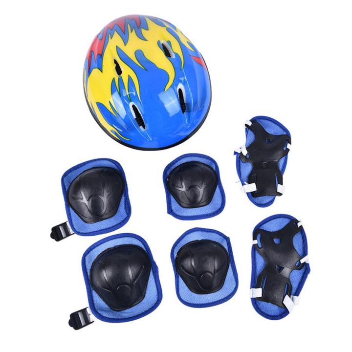 7Pcs/set Kids Cycling Protective Gear Bike Helmet Knee Wrist Elbow Guard Roller