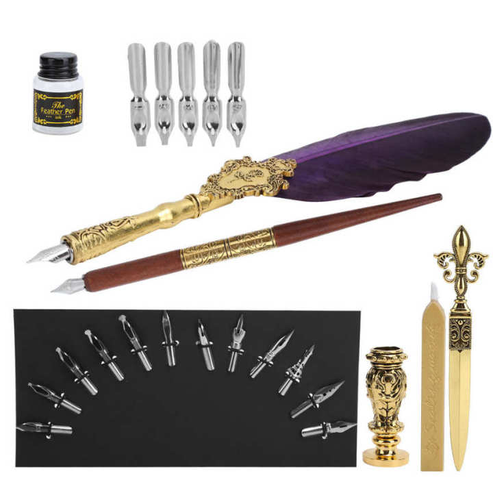 Feather%20Pen%20Kit%20Set%20Calligraphy%20Writing%20Drawing%20Quill%20Dip%20Vintage%20Art%20Craft%20Collection%20-%20Image%208