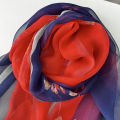 Gradient Lily Print Pretty Women Elegant Chiffon Georgette Bandana Scarf Summer Beach Sunscreen Thin Shawl.