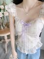 Imported Korean pure desire sweet pastoral style camisole small vest women's summer small flying sleeve floral tube top lace beautiful back free size.