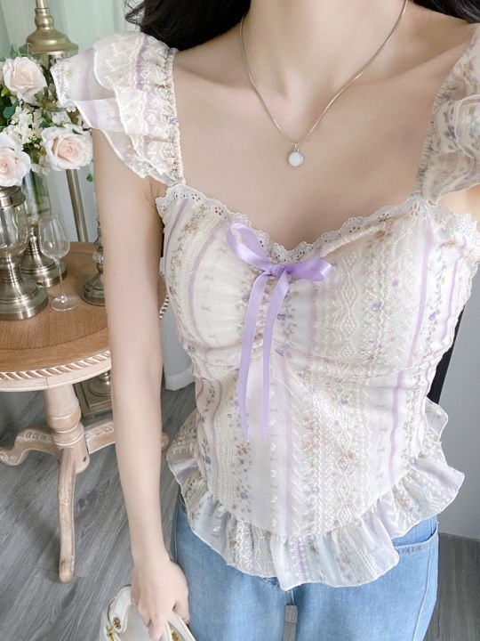 Imported%20Korean%20pure%20desire%20sweet%20pastoral%20style%20camisole%20small%20vest%20women's%20summer%20small%20flying%20sleeve%20floral%20tube%20top%20lace%20beautiful%20back%20free%20size%20-%20Image%204