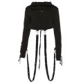 Women's Black Crop Top Short Hoodie Ladies Gothic Punk Halter Mesh Hooded Sweatshirt Coat Halloween Cosplay Tops. 