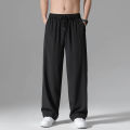 Men's pants summer thin trendy versatile loose casual trousers, wide leg straight drape, air conditioner ice silk trousers.