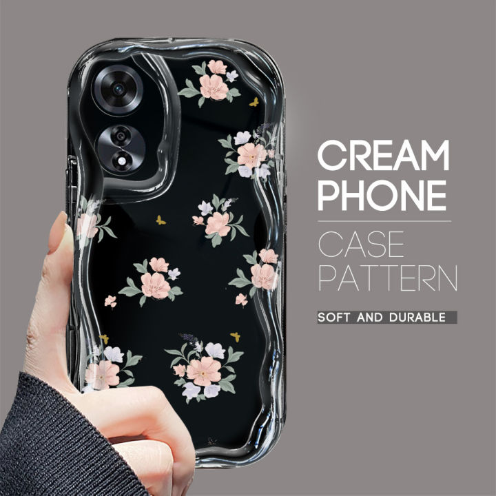 YYDS for OPPO A60 Back Cover Pink Flowers Case Cream Texture Wavy Edge Soft Silicone Mobile Cover