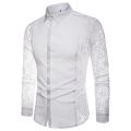 Mens Flower Patchwork Embroidery Lace Shirt 2019 Fashion Transparent Dress Shirts Mens See Trough Club Party Event Chemise.