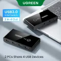 UGREEN USB 3.0 Sharing Switch Selector 4 Port 2 Computers Peripheral Switcher Adapter Hub for PC, Printer, Scanner, Mouse, Keyboard with One Button Swapping and 2 Pack USB Male Cable. 