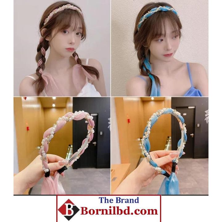 Korean net red fabric pearl crystal headband for children and girls