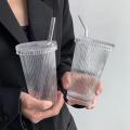 375ml Stripe glass cup Elegant glasses With lid and straw Lid straw cup Birthday gifts Glass material Japanese style cup for.