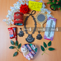 Tangail Saree Combo Set for Women - Sari Churi Necklace Earrings Mirror Kitkat Mehedi Tip Golap Love Chocolate Box etc. 