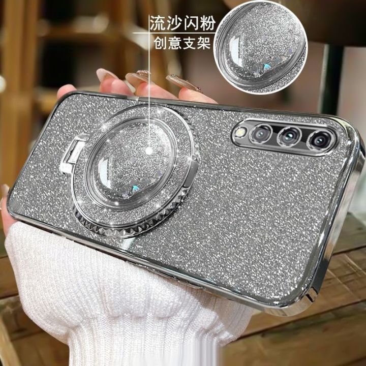 New Phone case Samsung Galaxy A70 A50s A50 A30s A7 2018 Back cover Liquid Glitter Quicksand Hourglass Stand Holder Luxury Shiny Gradient Plating Girls Slim Phone cases Transparent softcase Silicone Pouch Women