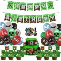 Minecraft theme foil balloon cartoon children's birthday decoration banner topper plate.