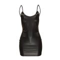 Faux Leather Dress Backless Club Party Short Dress Solid Wet Look Latex Bodycon Push Up Bra Mini Micro Dress.