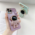 FELMYST Astronaut Case For Samsung Galaxy A03 3D NASA POP Folding Stand Holder Mobile Phone Casing Girl Boy Luxury Plating Square Soft Shockproof Cover Accessories. 