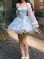 Purple Sweet Elegent Party Mini Dress Women Vintage French Fairy Strap Dresses Female Chiffon Korea Dress Summer 2023 New. 