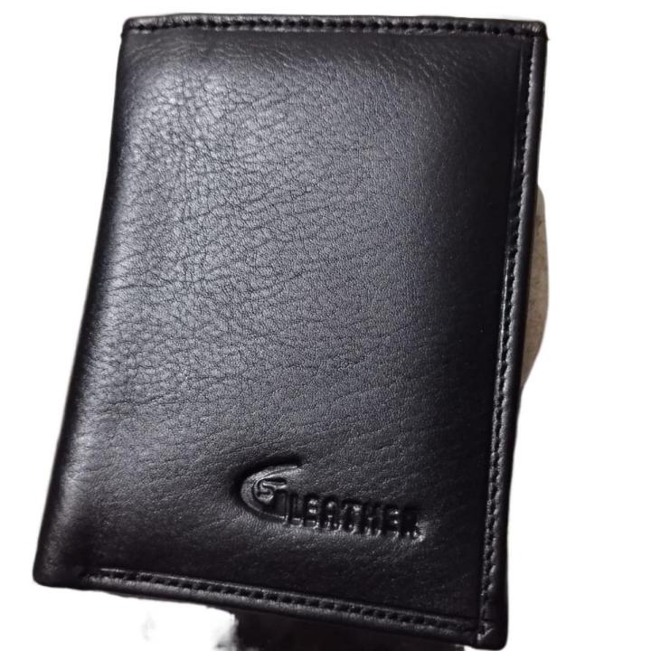 GS Black Stylish Genuine Leather Wallet For Men Two Part