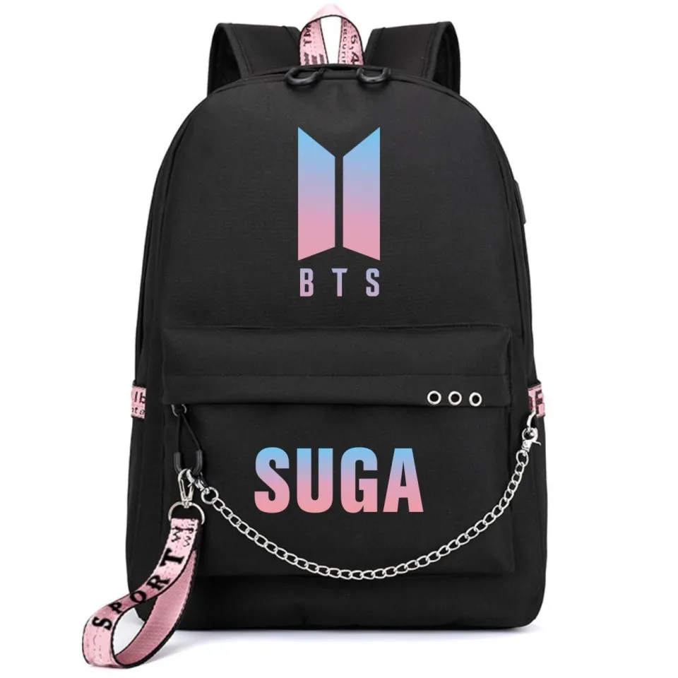 BTS Backpack Chains Decor USB Charging Schoolbag Daraz .bd