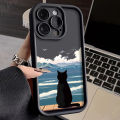Cute Cat Watching the Sea Case for iPhone 14 15 Pro Max 13 12 1happy1 X XS XR 7 8 Plus SE 2020 Shockproof Silicone Protective Cover.