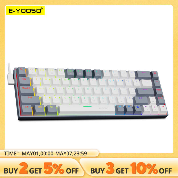 E-YOOSO Z686 RGB USB 60% Mini Slim Mechanical Gaming Wired Keyboard Red Switch 68 Keys Russian Brazilian Portuguese for Compute