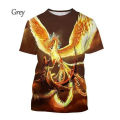 Summer new fire Phoenix 3D T shirts fashion animal lucky bird phoenix print short-sleepen top men and women personality T-shirt.