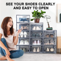Shoe Storage Box, Clear Transparent Shoe Storage Boxes Hard Plastic Stackable Organiser Containers Bins Easy to Use Grey. 
